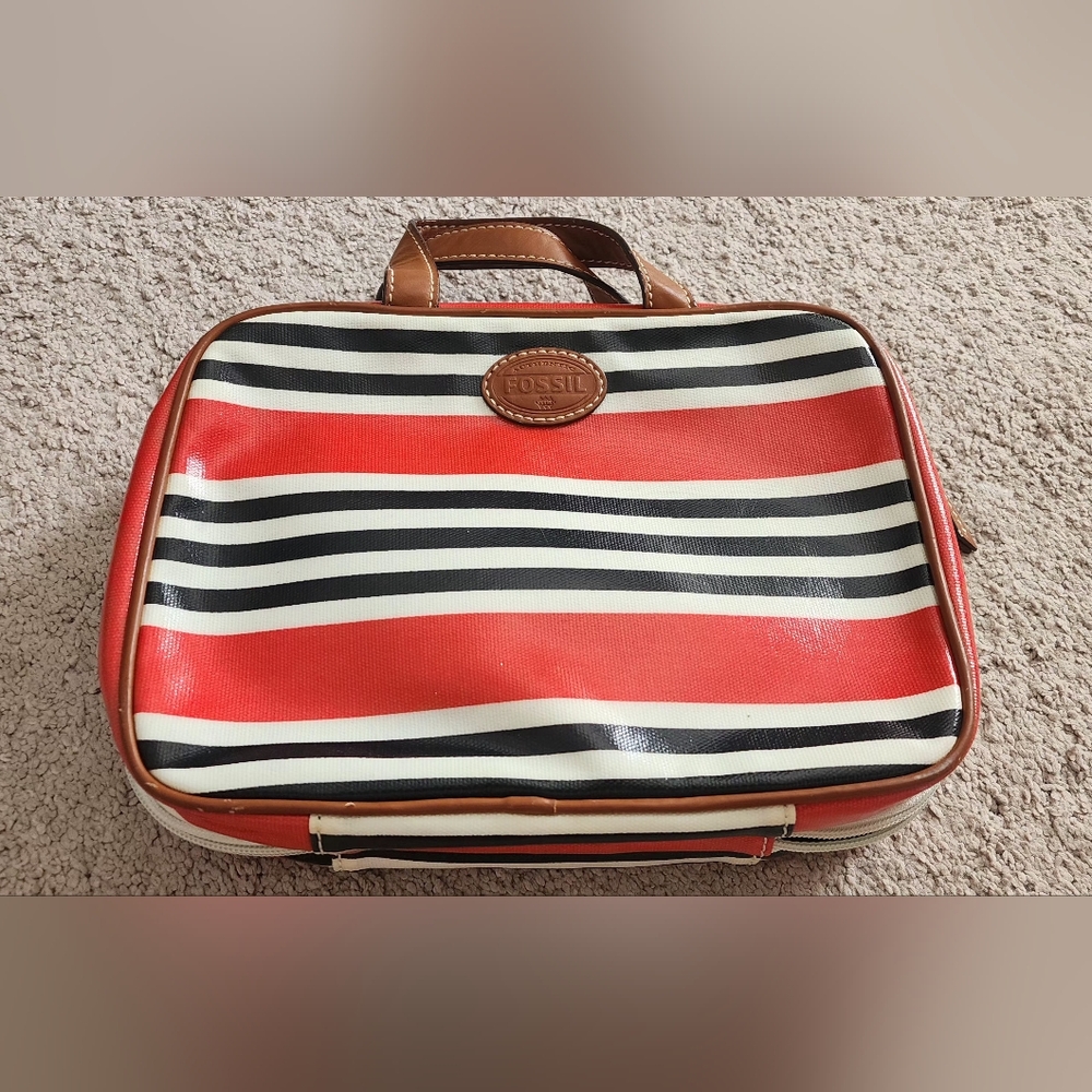 Fossil Key Hanging Toiletry Travel Cosmetic Bag Striped RARE